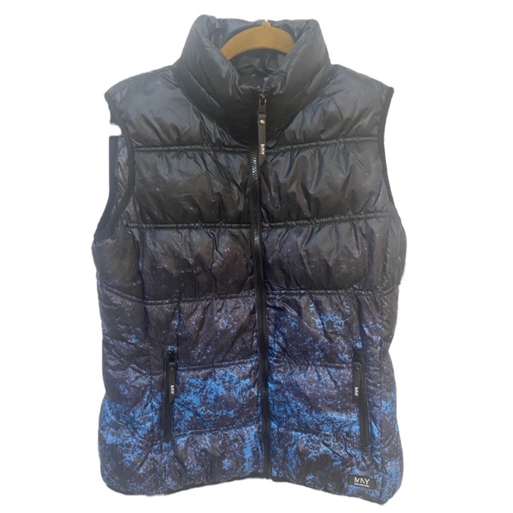Marc New York Black and Blue Splatter Ombre Puffer Vest